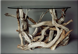 Driftwood console table, perfect for hallways, entries and behind sofas.